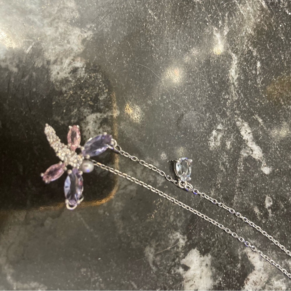 Swarovski Dragonfly Pendant Necklace in Pink & Purple with Clear Accents